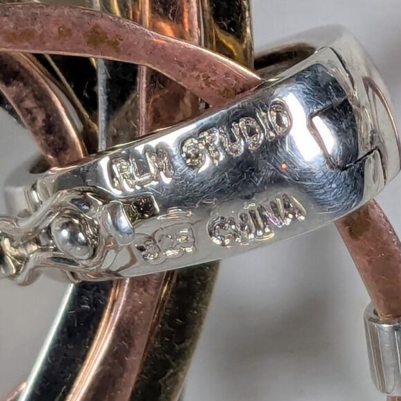 RLM Studio 925 Sterling Tri-Metal Round Link Necklace Pendant Earring Set *READ - Picture 9 of 10